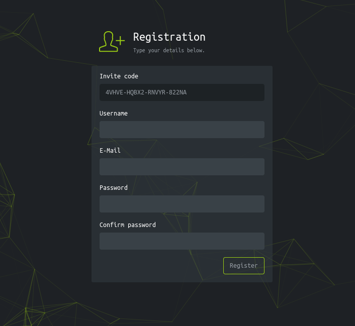 Registration page